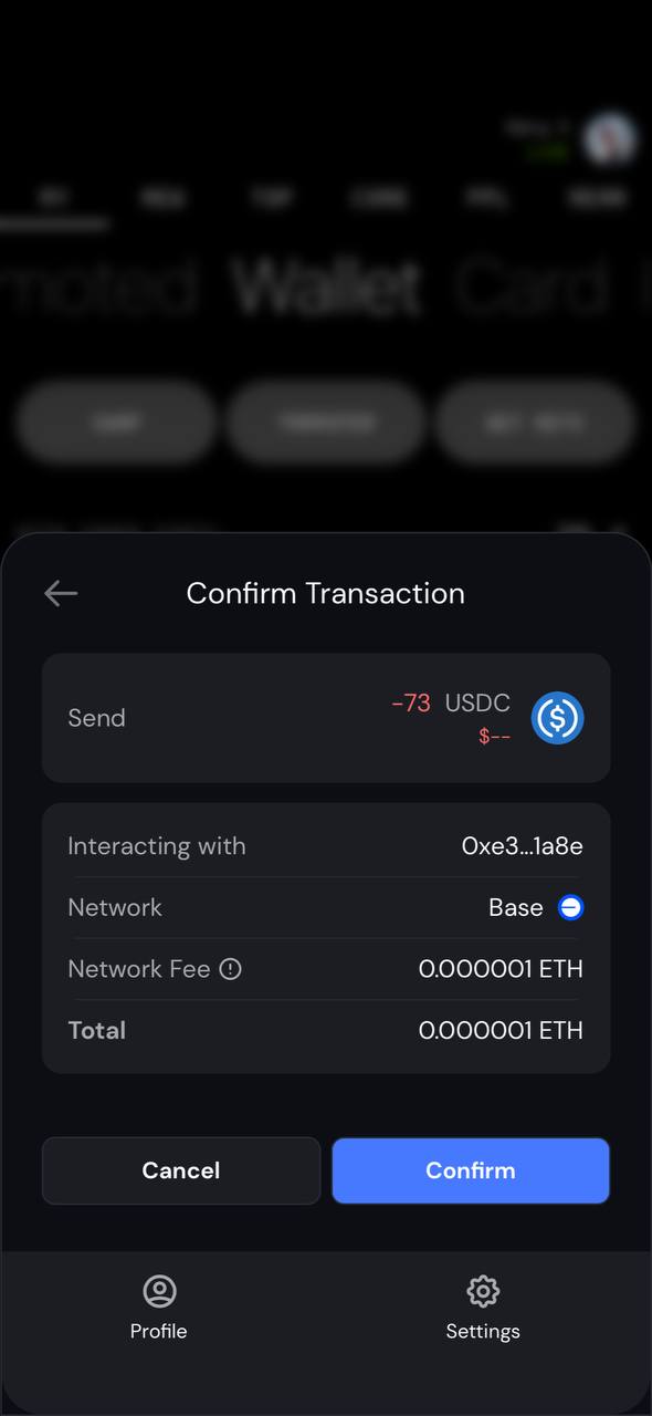 confirm USDC send